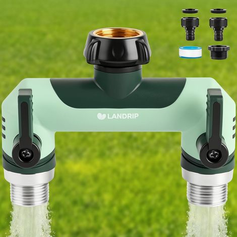 Répartiteur de Tuyau d'arrosage 2 Voies, séparateur de Robinet avec débit Complet très résistant, séparateur de Robinet extérieur de 1,9 cm, connecteur de Tuyau avec 2 valves Individuelles (1/4)