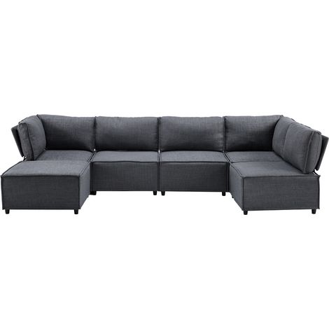 Divano modulare, divano letto con moduli liberi, seduta confortevole, tessuto facile da pulire, Grigio Scuro (1/5)