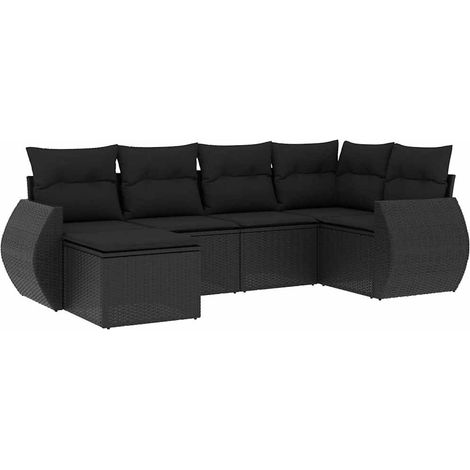 Maison Exclusive - Salon de jardin 6 pcs avec coussins noir résine tressée (1/5)
