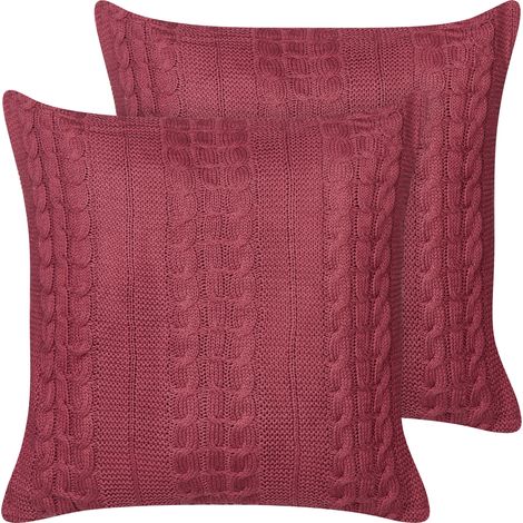 Conjunto de 2 cojines decorativos funda de algodón con diseño trenzado borgoña Cadetia