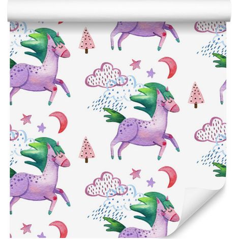 Papel pintado de unicornios durmiendo para salón y dormitorio, 50x1000 cm. (1/5)