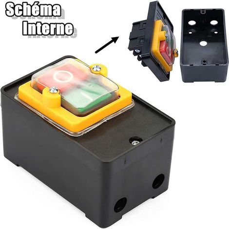 Commutateur à Bouton Poussoir, AC220V / 380V 10A Interrupteur à Bouton de Commande de Puissance étanche Monophasé/Triphasé, Bouton de Commande Marche/Arrêt Avec Coquillage, Interrupteur Machine Outil (1/5)