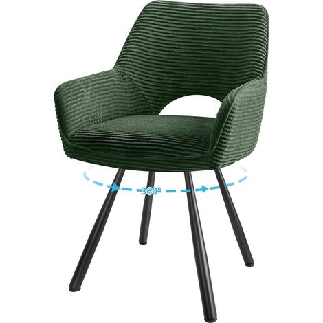 Esszimmerstuhl drehbar 360° mit Armlehnen, Cord Grün, Metallbeine (1/5)