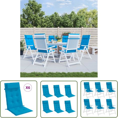 The Living Store Coussins de chaise à dossier haut lot de 6 bleu clair - Coussin De Chaise - Coussin Exterieur - Coussin Confortable - Coussin Design - Fauteuil Jardin (1/5)