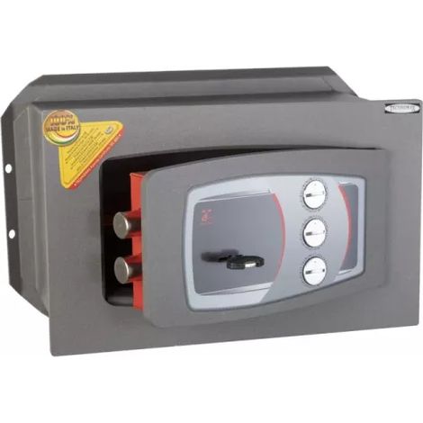 TECHNOMAX – Coffre-fort à emmurer à clé + combinaison 3 boutons, certifié EN 14450:18-S2, 2 pênes, 9 L, 21x34x20 cm