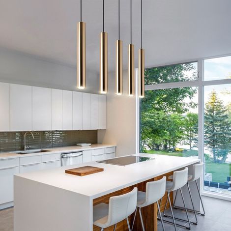 One Piece Modern Pendant Light Gold Spotlight Long Tube Pendant Led Cylinder Light For Kitchen Island Bedroom Living Room Indoor Adjustable Hanging Suspension (1/4)
