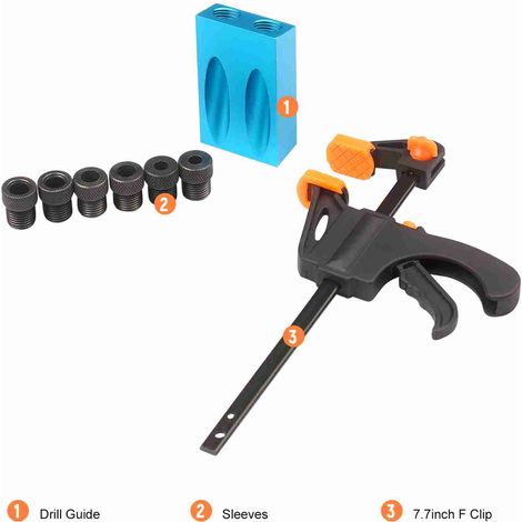 Kit de gabarit de trous de poche, 8 pièces, 8mm 10mm, Guide de perçage d'angle de 15 degrés, outil de travail du bois, perforateur incliné, localisateur de mèches, outils de menuiserie (1/5)