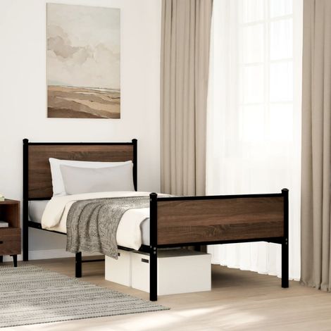Metallbett ohne Matratze Braun Eichen-Optik 75x190 cm vidaXL (1/5)