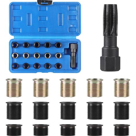 16 Pcs Kit de Réparation pour Filetage de Bougies d'allumage M14 X 1,25mm, Réparation du Filet Endommagé de Bougie sur Les Culasse, Voitures et Tondeuses à Gazon (1/5)