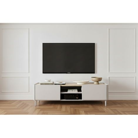 BOBOCHIC - Meuble TV 1 porte 1 tiroir 170 cm ANYRA pieds en bois massif   Beige