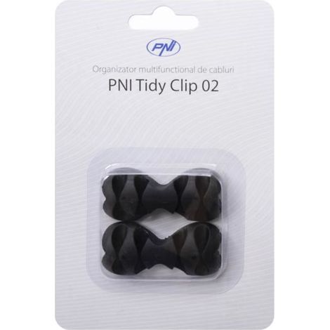 Organisateur multifonctionnel PNI Tidy Clip 02 câbles, silicone souple, auto-adhésif, pour 8 câbles 4x2 d'un diamètre de 6 mm, noir, (1/4)
