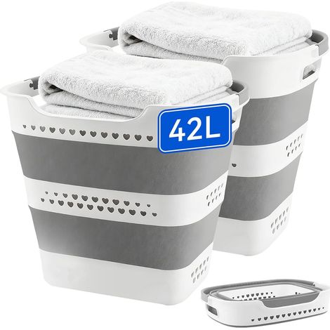 Panier à Linge Plastique 42 L, 2 Pièces, Corbeille Pliable avec Poignées, Rangement Pratique et Gain de Place (1/5)