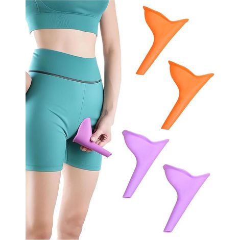 Lot de 4 urinoirs pour femmes, urinoir réutilisable pour femme, urinoir féminin, entonnoir portable en silicone pour voyage, randonnée, camping, voiture, festival (1/5)