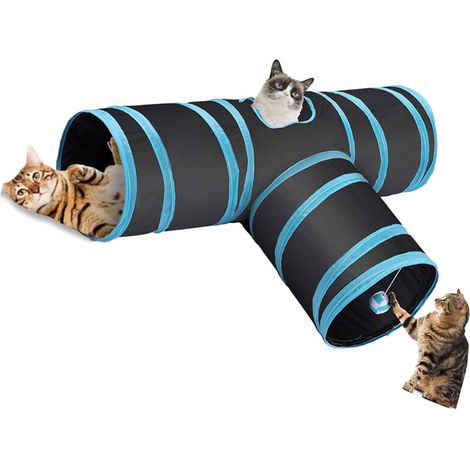 Dreifach faltbares, T-förmiges Katzenspielzeug mit Katzentunnel und Loch für Katzen, Kätzchen und Jungkatzen (1/5)
