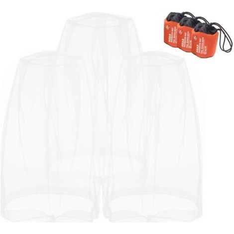 QORVA-3 pièces Filet anti-insectes pour la tête, le visage,les moucherons des activités de plein air, avec sac de rangement,Blanc
