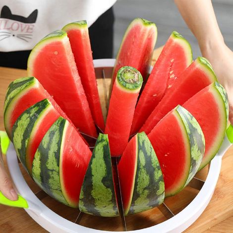 Coupe-Pastèque - Acier Inoxydable - Diamètre 28 Cm - Poignée Ergonomique Silicone - Pour Melon Ananas Citron - Lot De 12