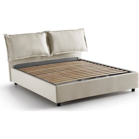 Talamo Italia - Letto alla francese Agalo, Letto contenitore in tessuto, Apertura frontale, adatto per materasso Cm 140x200, 100% Made in Italy, Beige