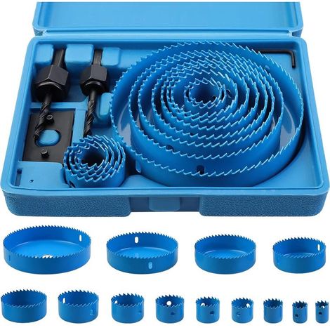 Set di 13 seghe a tazza bimetalliche in acciaio al carbonio da 19-127 mm in custodia per legno, cartongesso e pareti in gesso - Blu (1/5)