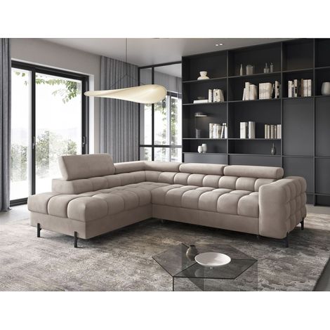 Ecksofa mit Schlaffunktion Sofa AMARA Stoff Paros Beige Ottomane Links (1/5)