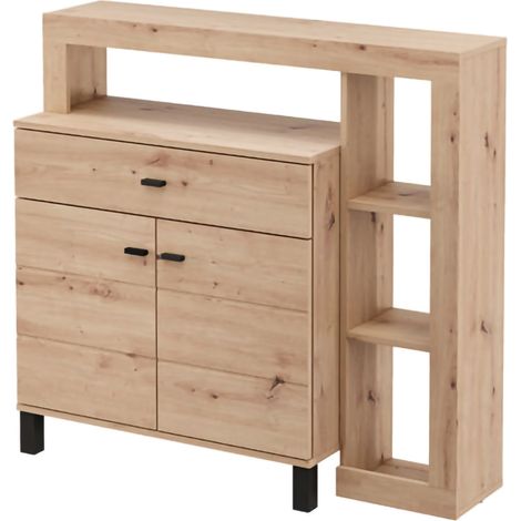Credenza Banos, Madia un Cassetto, 4 Ripiani, Apertura Battente, Scorrevole, 106x35x101h cm Marrone Rovere Nodi