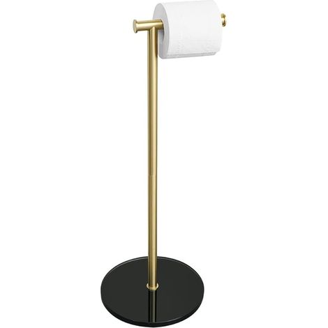 Porte Papier Toilette sur Pied Support Rouleau Papier Toilette Rangement Papier Toilette, Base en Verre Trempé et Tige en Acier Inoxydable pour Salle de Bain et Cuisine, Doré, EGKN220LD-GB (1/5)