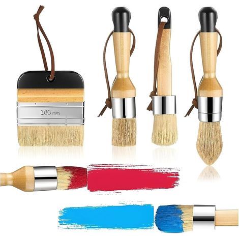 Pinceaux à peinture à craie. 4pcs Pinceaux à peinture à brise naturelle. Pinceau à peinture à meubles pour meubles en bois (1/5)