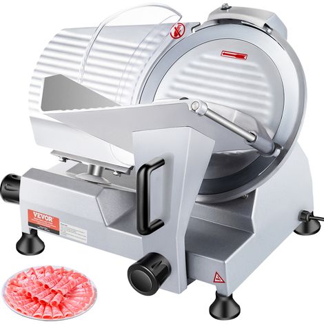 VEVOR Cortadora Electrica Comercial 240 W Cortadora de Jamón Hoja de 250 mm 350-400 rpm Cortadora de Embutidos en Acero Inoxidable y Aluminio para Cortar Carne Queso Verduras Fruta