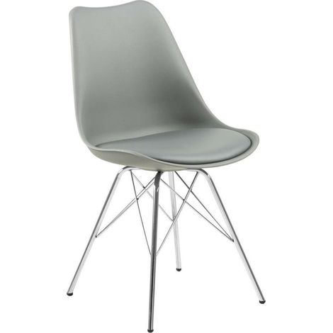 Silla Eris de plástico PP, cojín gris, piel ecológica, metal. (1/5)