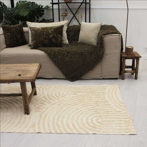 Tapis relief circle courbe Ecru 60x90 cm