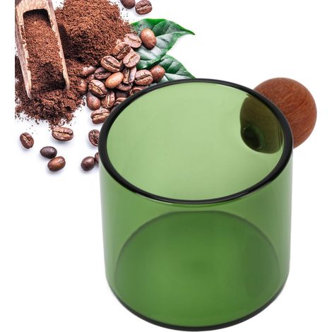 Tasse à café en verre transparent résistant à la chaleur avec poignée boule en bois pour bureau, bar, fête (1/5)