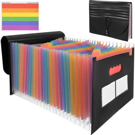 A4 Waterproof Accordion Folder, 24 Compartments, Black (1/5)
