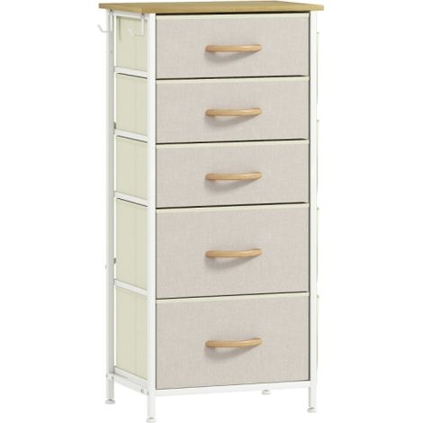 Beige Fabric Drawer Chest with Five Spacious Drawers for Stylish Storage Solutions