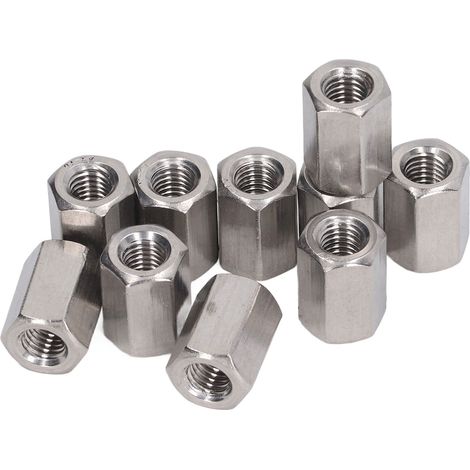 Écrous de raccord hexagonaux longs M10 - Lot de 10 pièces en acier inoxydable 304, tige filetée grossière, connecteur hexagonal robuste. (1/5)