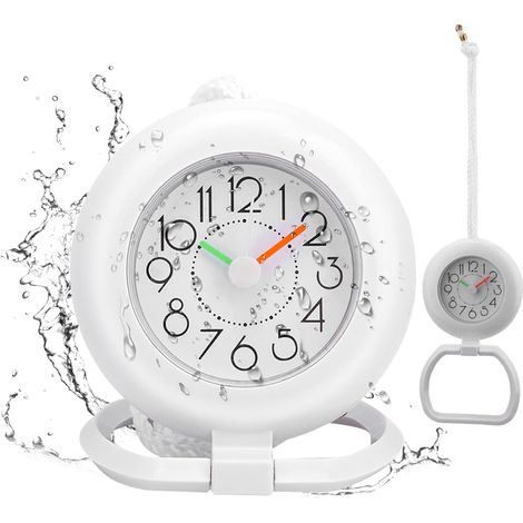 Lauwexe – Horloge numérique de salle de bain avec grand écran – Résistante aux éclaboussures – Éléments en cristal de quartz – Corde de suspension incluse