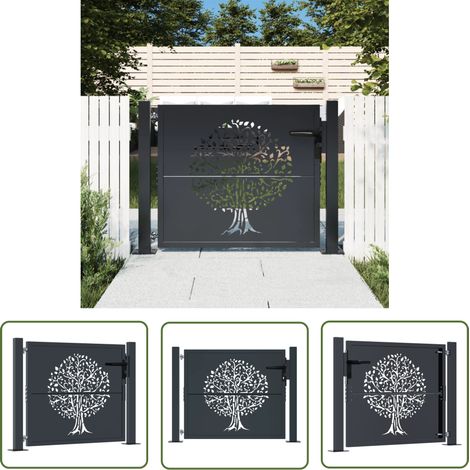 The Living Store Gartentor Anthrazit 105x105 cm Stahl Baum-Design - Gartentor - Metalltor - Stahltür - Zaun - Einfahrtstor (1/5)