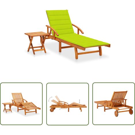 The Living Store Sonnenliege mit Tisch und Auflage Akazie Massivholz - Sonnenliege - Gartenmöbel - Holz-Sonnenliege - Liege - Outdoor Möbel (1/5)