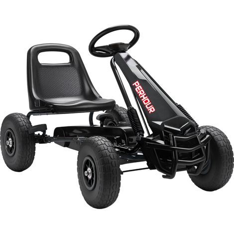 Kinder-Go-Kart mit Pedalen, verstellbarem Sitz, EVA-Reifen, manueller Kupplung und Bremse, 110 x 61 x 62 cm, Schwarz