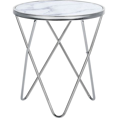 Side Table MERIDIAN Tempered Glass Marble/ Silver (1/5)