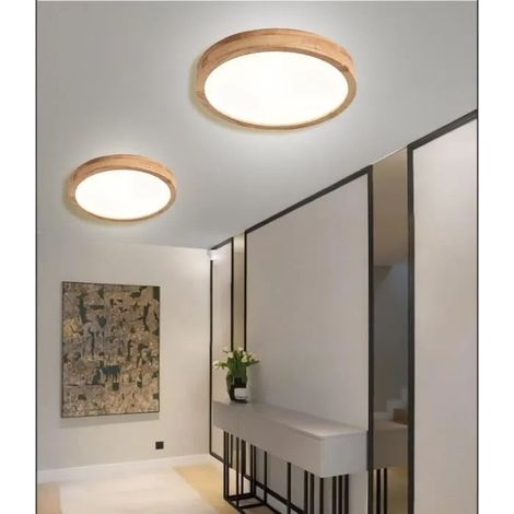 Yowei Lot de 2 Plafonnier LED,ø30cm Moderne Plafonnier Rond en Bois Blanc Froid 6000K pour Salon Chambre Salle à manger (1/4)