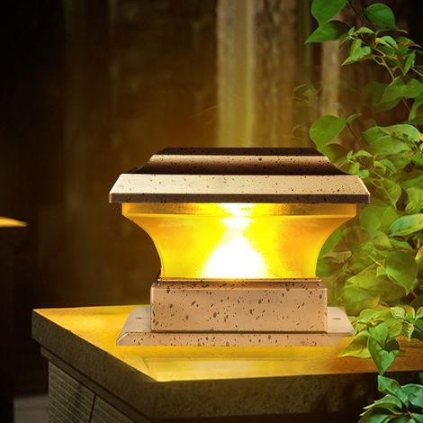 Lampe pilier solaire LED, lampe sur piquet de cour, lampe de clôture de jardin, lumière jaune chaud étanche pour l'extérieur. (1/5)