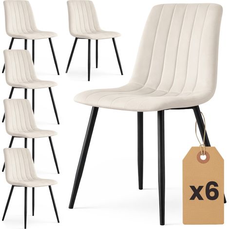 Lot de 6 Chaises en velours matelassées LIVO Beige pieds noirs (1/5)