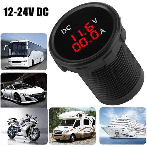 Voltmètre-ampèremètre numérique 12-24 V avec affichage LED rouge pour voiture, moto et bateau (1/5)