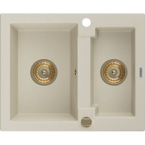 Mexen Carlos 1,5-Becken-Granitspüle 582 x 475 mm, Beige, Siphon Gold - 6518581500-69-G (1/5)