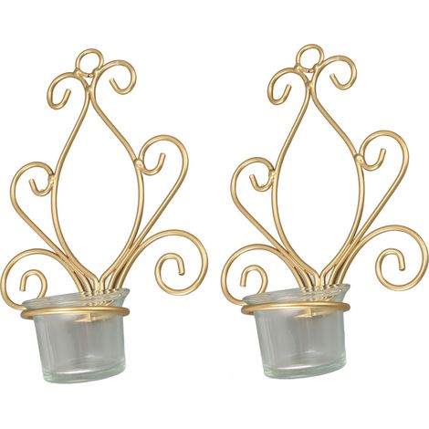 Set de 2 Bougeoirs Muraux Dorés en Métal Résistant, Porte-Bougies pour Déco Mariage (1/5)