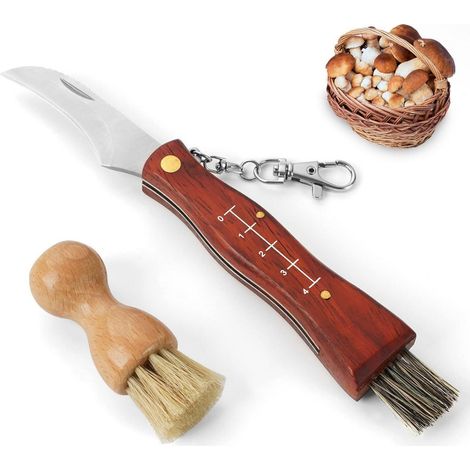 Pilzmesser mit Bürste und Lineal, Klappmesser für Pilzsammler