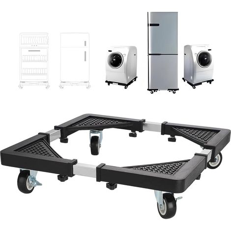 Support de machine à laver avec roulettes - 40-60 cm - Support de machine laver réglable en acier inoxydable - Support mobile pour réfrigérateur avec freins pour sèche-linge et cuisinière, support (1/5)