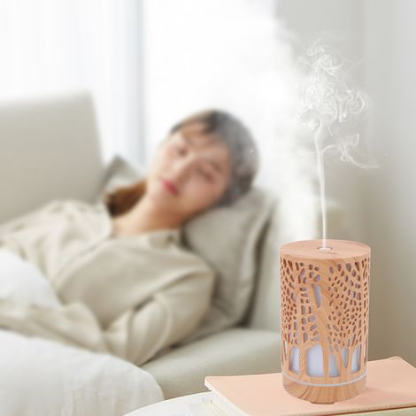 200-ml-Luftbefeuchter in Holzoptik, Aromatherapie-Luftbefeuchter mit integriertem Nachtlicht, Aromadiffusor in Holzoptik, Europäischer Standard 100–240 V (1/5)
