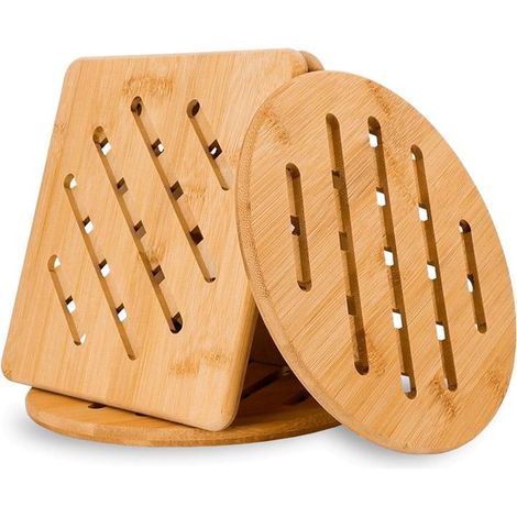 Posavasos bambú natural, ollas sartenes: posavasos grandes cuadrados redondos (20, 20 cm (1/5)