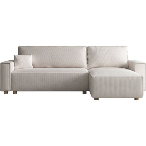 Sofá cama esquinero de 4 plazas de pana beige COSY (1/5)
