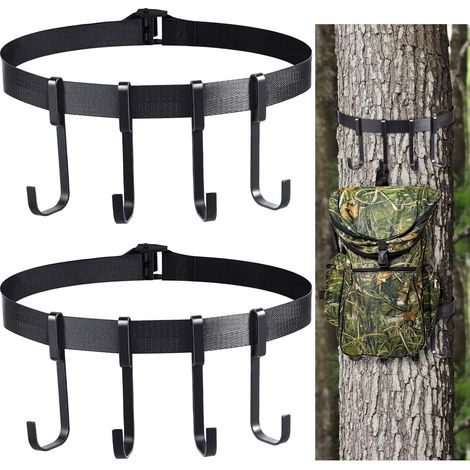 Support à crochets multiples pour treillis (8 pièces) avec 2 sangles antidérapantes, crochets pour accessoires de suspension en treillis pour équipement de chasse. (1/5)